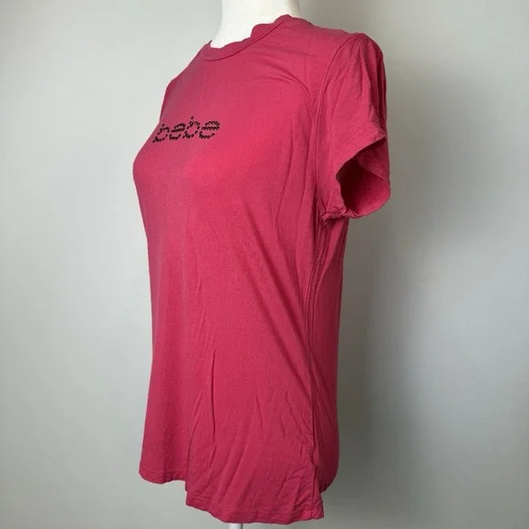 Vintage y2k 2000s‎ BEBE Rhinestone Grunge Logo Womens Top Pink Black Size LARGE - Picture 2 of 6